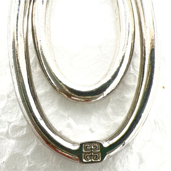 Givenchy Earrings Pave Crystal Double Oval Drop Dangle Leverback Silver Tone - Picture 6 of 9